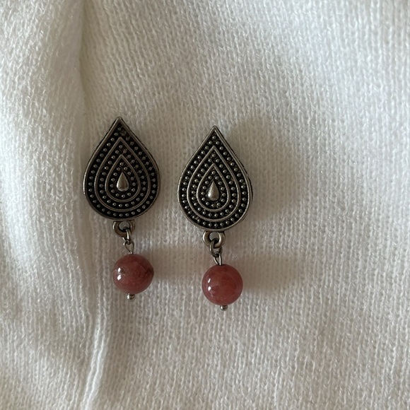 Argentina Boho Style Pink Rose Earrings rhodochrosite stone Argentine Inca Rose - Picture 7 of 11